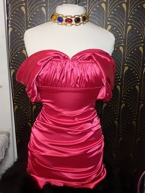 NA-KD Pink Satin Off-Shoulder Mini Dress